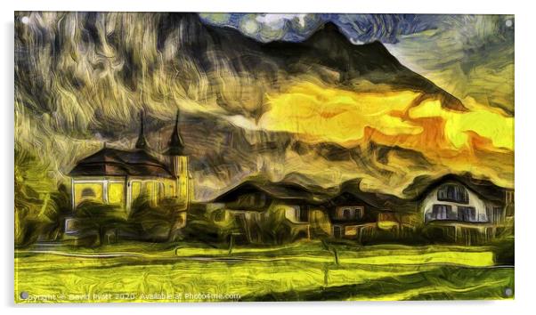 Austrian Alps Church Panorama  Acrylic by David Pyatt