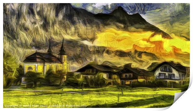 Austrian Alps Church Panorama  Print by David Pyatt