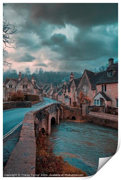 A Wintery Castle Combe in the Cotswolds Print by Tracey Turner
