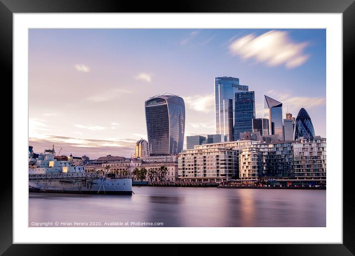 HMS Belfast and the City of London at Sunset Framed Mounted Print by Hiran Perera