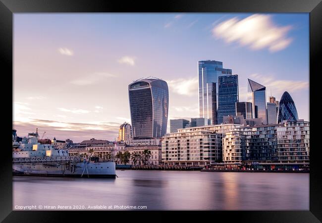 HMS Belfast and the City of London at Sunset Framed Print by Hiran Perera