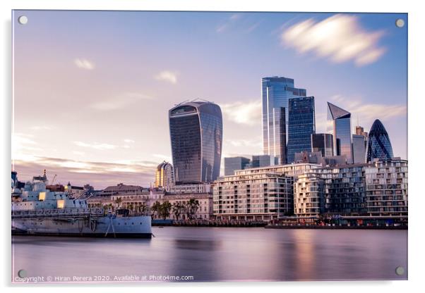 HMS Belfast and the City of London at Sunset Acrylic by Hiran Perera