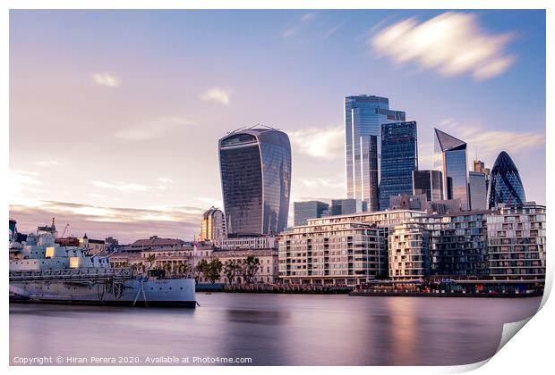 HMS Belfast and the City of London at Sunset Print by Hiran Perera