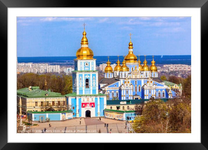 Saint Michael Monastery Cathedral Spires Tower Kiev Ukraine Framed Mounted Print by William Perry