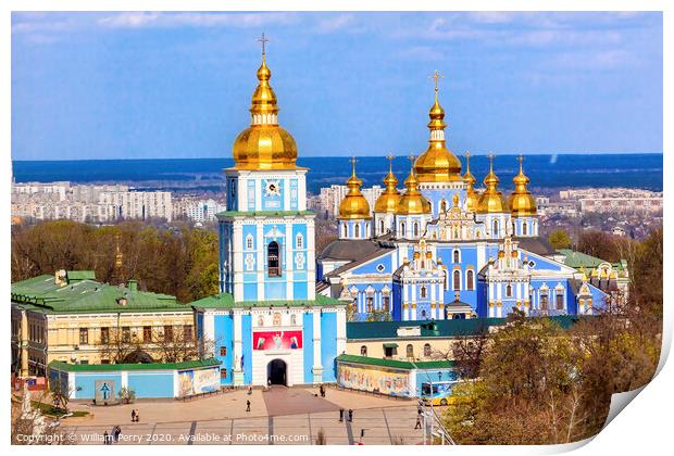 Saint Michael Monastery Cathedral Spires Tower Kiev Ukraine Print by William Perry