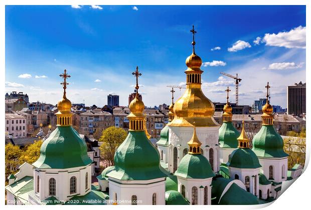 Saint Sophia Sofia Cathedral Spires Tower Sofiyskaya Square Kiev Print by William Perry