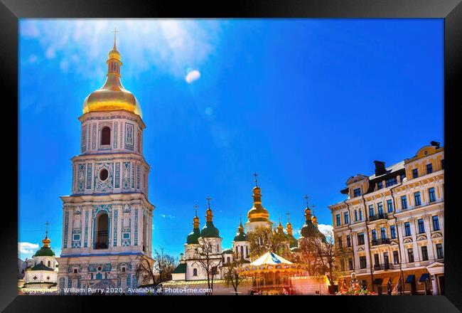 Saint Sophia Sofia Cathedral Spires Tower Sofiyskaya Square Kiev Framed Print by William Perry