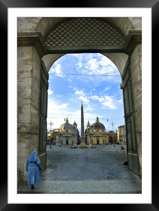 Entering Piazza del Popolo Rome Italy Framed Mounted Print by MIKE POBEGA