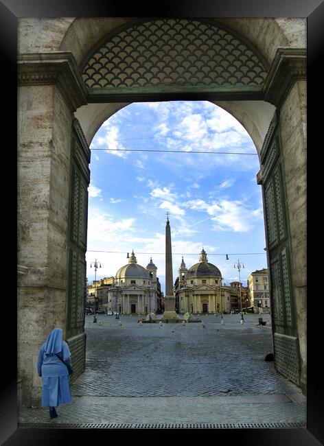 Entering Piazza del Popolo Rome Italy Framed Print by MIKE POBEGA