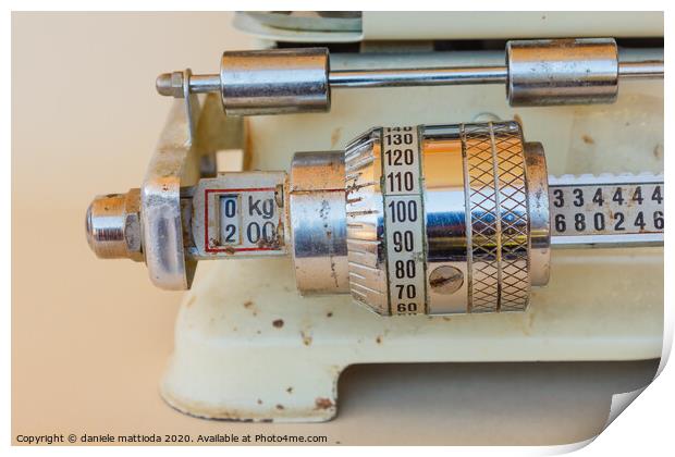close-up of a mechanical gauge of a weight scale Print by daniele mattioda