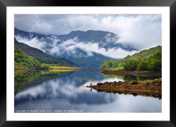 Loch Leven Misty Mountains Reflection Scotland Framed Mounted Print by Barbara Jones