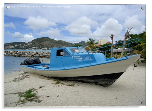 Boat For Sale St Maarten Acrylic by Sheila Ramsey