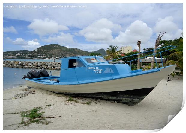 Boat For Sale St Maarten Print by Sheila Ramsey