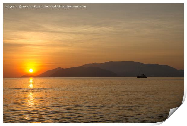 Sun rises over Hon Tre island. Print by Boris Zhitkov