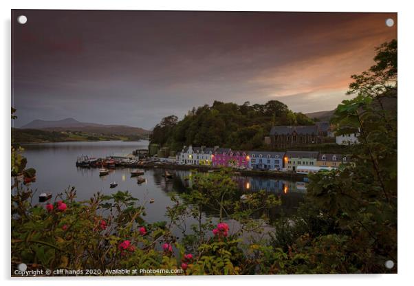 portree view, isle of skye at sunset. Acrylic by Scotland's Scenery