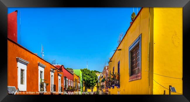 Orange Yellow Colorful Shopping Street Puebla Mexico Framed Print by William Perry