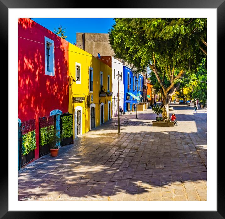Red Yellow Blue Colorful Shopping Street Puebla Mexico Framed Mounted Print by William Perry