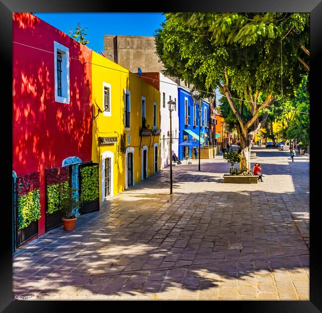 Red Yellow Blue Colorful Shopping Street Puebla Mexico Framed Print by William Perry
