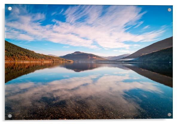 Autumn Reflection, Loch Long Acrylic by Janet Burdon