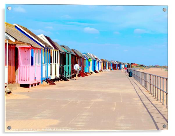 Beach huts on the promenade at Sandilands in Sutton-on-sea, promenade. Acrylic by john hill