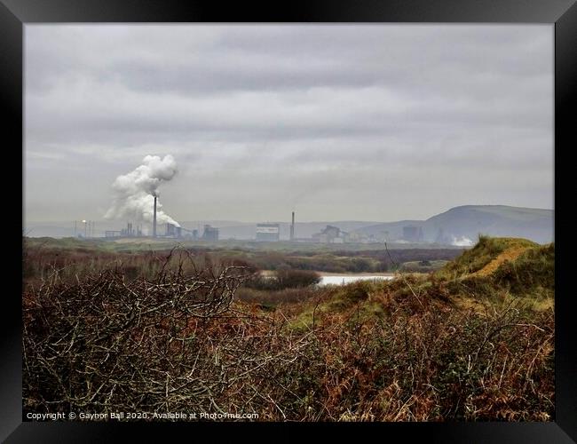 Port Talbot steel works from Kenfig  Framed Print by Gaynor Ball