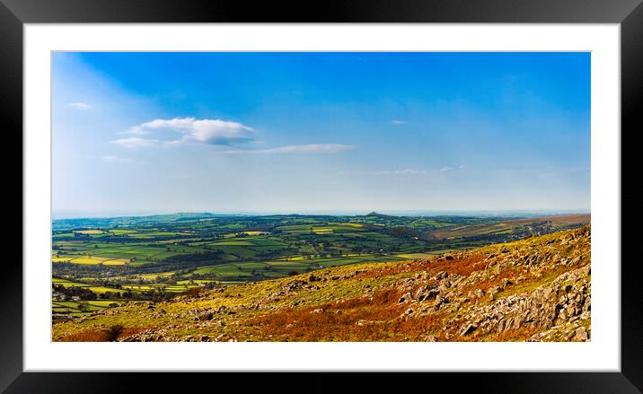 Brentor and Cornwall from Cox Tor, Dartmoor. Framed Mounted Print by Maggie McCall