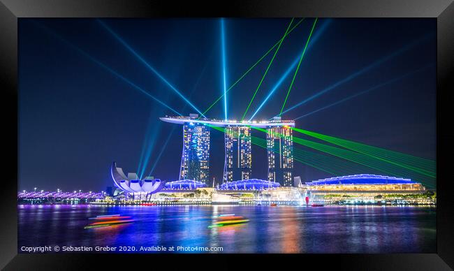  Marina Bay Sands Light Show Framed Print by Sebastien Greber