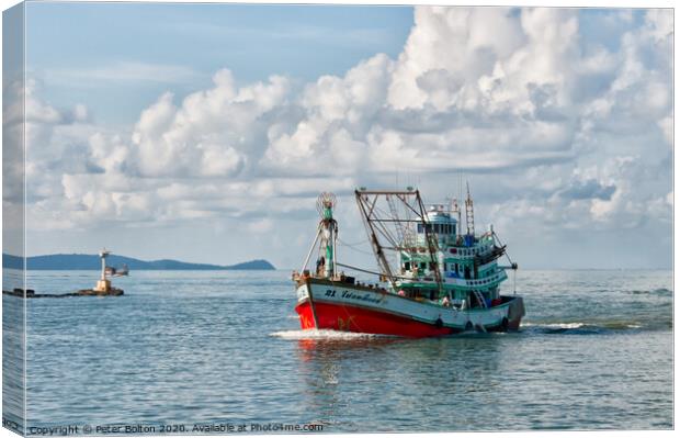 Return to the harbour. Andaman, Thailand. Canvas Print by Peter Bolton