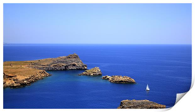 Sailing From Lindos Rhodes Print by Mike Gorton
