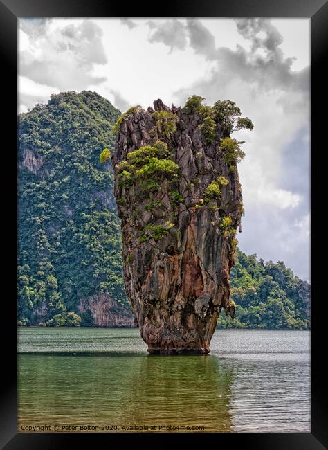 A limestone outcrop at Tapoo Island, Thailand. Framed Print by Peter Bolton