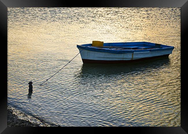 boat tied Framed Print by Hassan Najmy