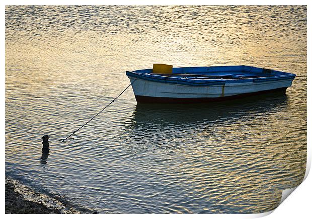 boat tied Print by Hassan Najmy