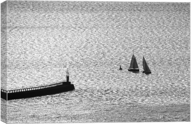 Swansea west pier and yachts in the bay Canvas Print by Bryn Morgan