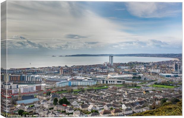 Swansea city viewed from Kilvey hill Canvas Print by Bryn Morgan