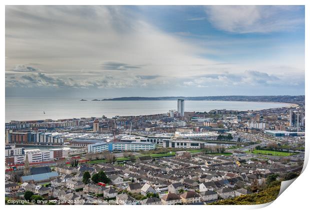 Swansea city viewed from Kilvey hill Print by Bryn Morgan