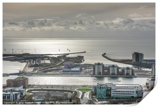 Swansea docks and yachts in the bay Print by Bryn Morgan