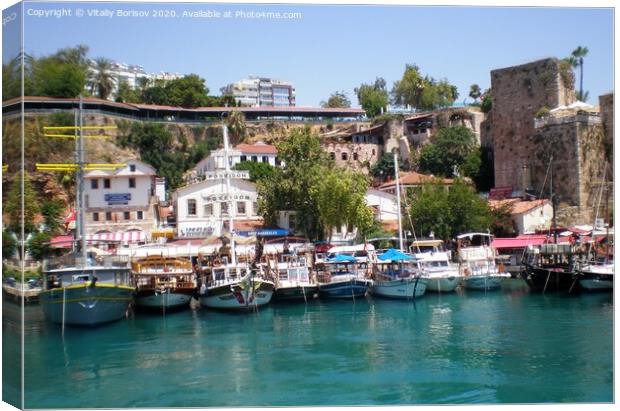 Cruise yachts near the port of the old city of Antalya,Turkey Canvas Print by Vitaliy Borisov