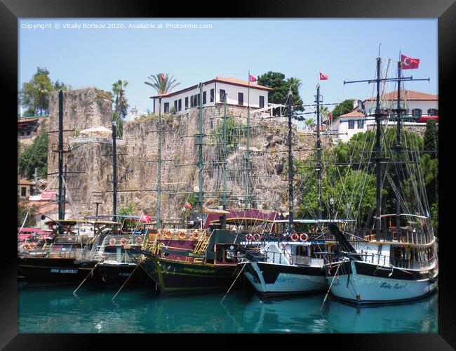 Pleasure  yachts near the walls of the old city of Antalya,Turkey Framed Print by Vitaliy Borisov