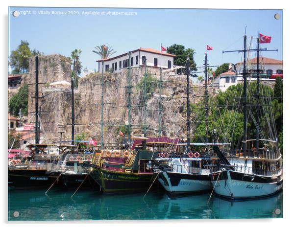 Pleasure  yachts near the walls of the old city of Antalya,Turkey Acrylic by Vitaliy Borisov