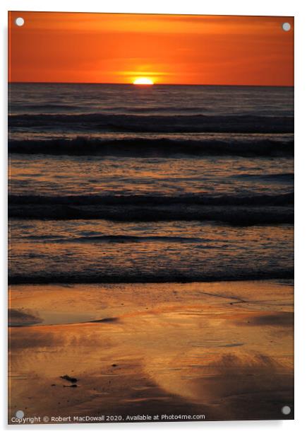 Sunset at Piha Beach, near Auckland, New Zealand  Acrylic by Robert MacDowall