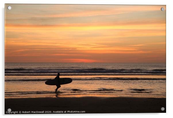 Evening surfer on Piha Beach, New Zealand Acrylic by Robert MacDowall
