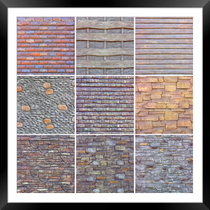 Collage of various stone textures for decorating external surfaces. Framed Mounted Print by Sergii Petruk