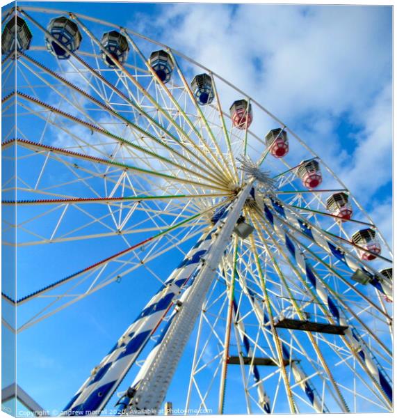 Ferris Wheel In Blue Sky  Canvas Print by andrew morrell