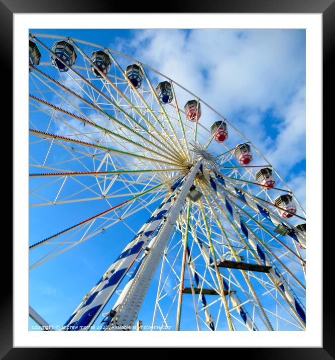 Ferris Wheel In Blue Sky  Framed Mounted Print by andrew morrell