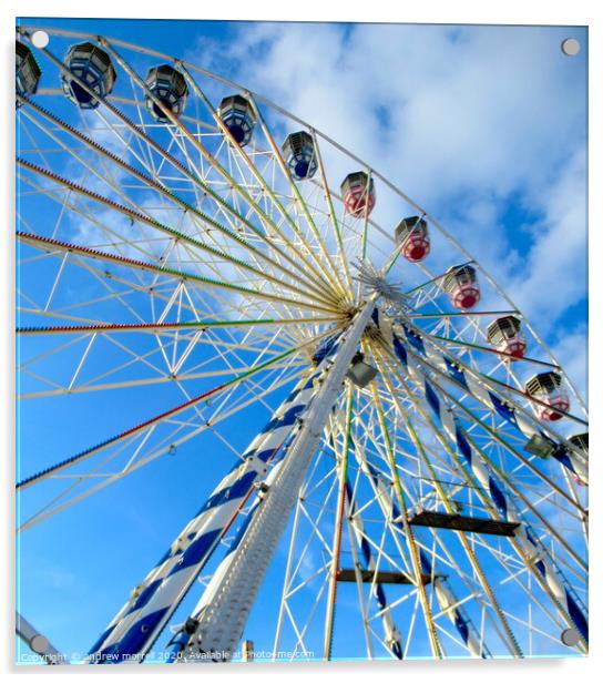 Ferris Wheel In Blue Sky  Acrylic by andrew morrell