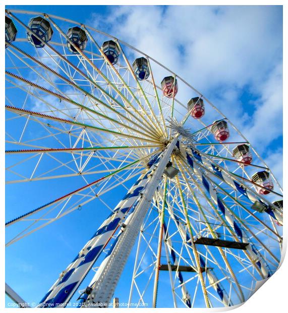 Ferris Wheel In Blue Sky  Print by andrew morrell