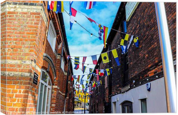 Outdoor street with flags  Canvas Print by Julia Janusz