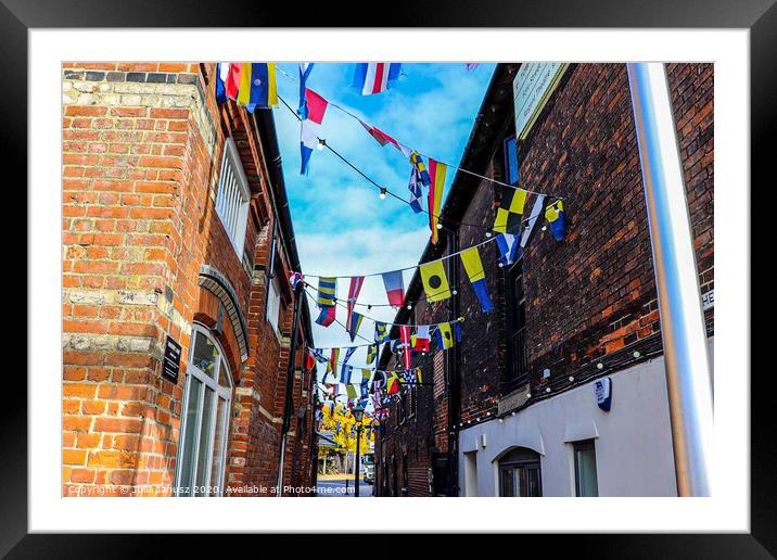 Outdoor street with flags  Framed Mounted Print by Julia Janusz
