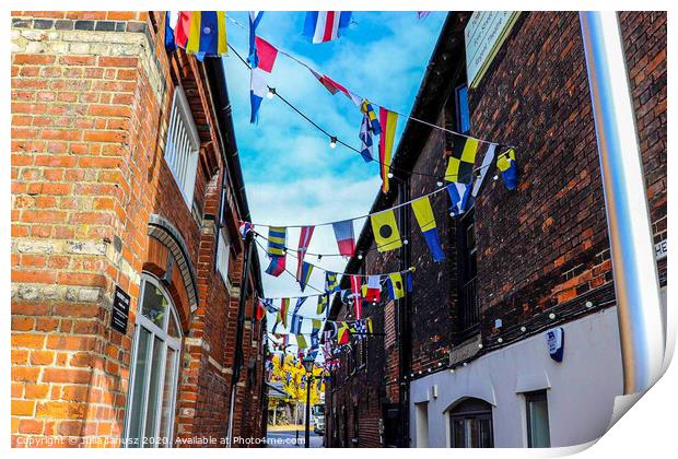 Outdoor street with flags  Print by Julia Janusz