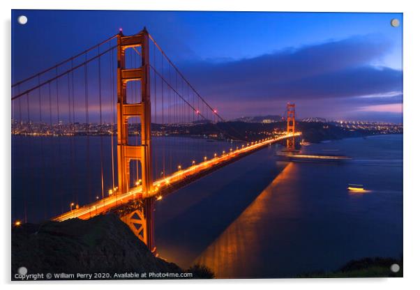 Golden Gate Bridge at Night with Boats San Francisco California Acrylic by William Perry